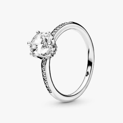 Clear Sparkling Crown Solitaire Ring