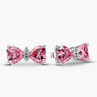Sparkling Pink Bow Stud Earrings
